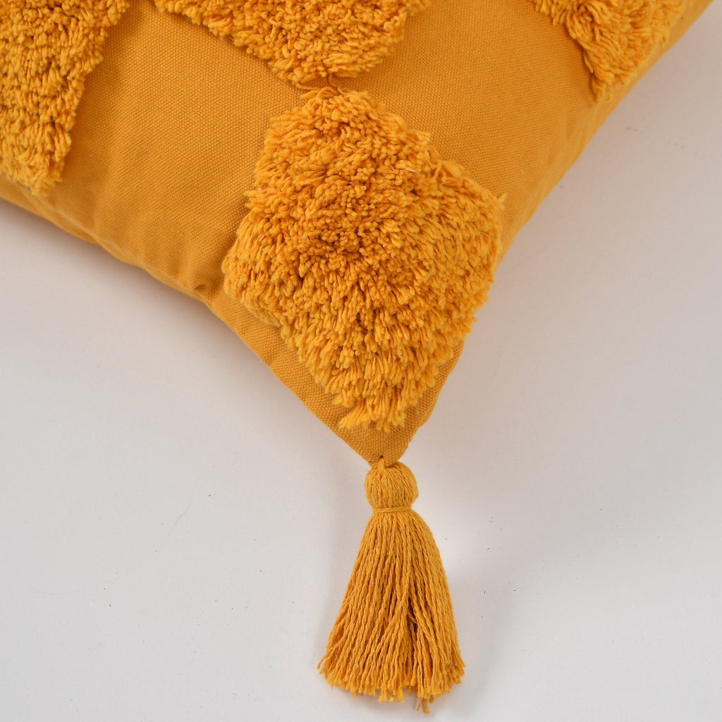 Mustard Boho Textured Cushion Cover Set – Tufted Decorative Throw Pillows with Tassels for Sofa, Living Room & Bedroom (Pack of 2)