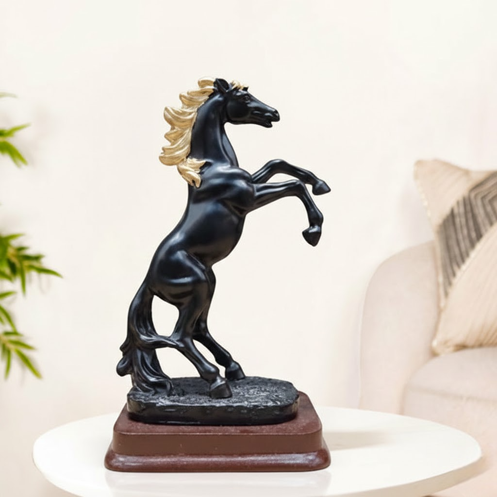 Rearing Black Horse Statue for Home Décor – Luxury Horse Figurine Showpiece