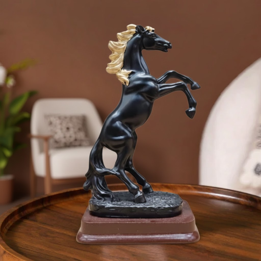 Rearing Black Horse Statue for Home Décor – Luxury Horse Figurine Showpiece
